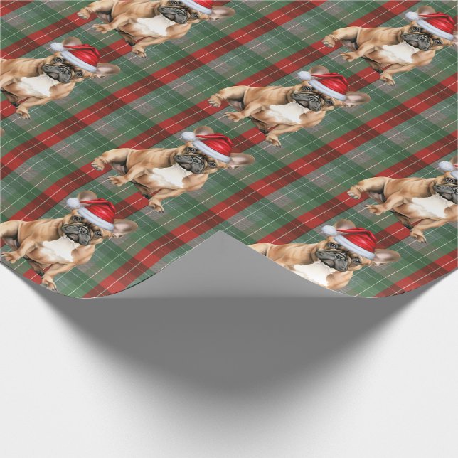 French Bulldog Holiday Red Green Plaid Christmas Wrapping Paper (Corner)