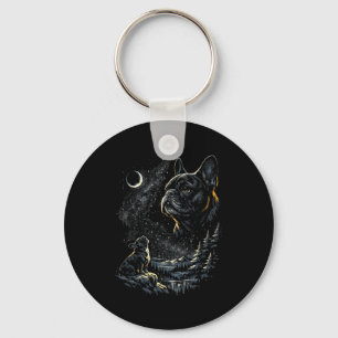French bulldog howling at moon vintage 90s funny key ring