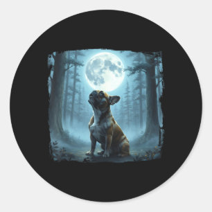 French Bulldog Howling at The Moon Woodland Night Classic Round Sticker