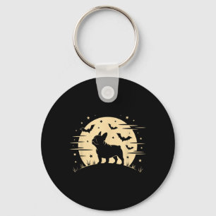 French Bulldog Howling Full Moon Halloween Costume Key Ring