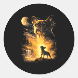 French Bulldog Howling Moon Meme Classic Round Sticker