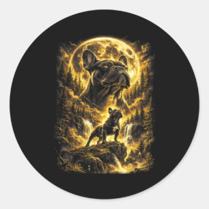 French bulldog howling to the moon vintage dog art classic round sticker