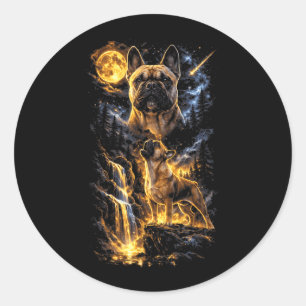 French Bulldog Howling to The Moon Vintage Funny Classic Round Sticker