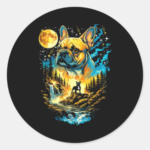 French bulldog howling to the moon vintage funnyFr Classic Round Sticker