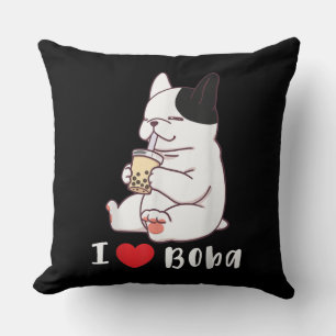 French Bulldog I Love Boba Bubble Milk Tea Dog Cut Cushion
