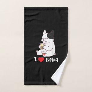 french bulldog i love boba bubble milk tea gift hand towel