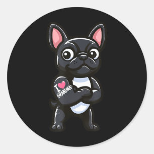 French Bulldog I Love Grandma Funny Dog Tattoo Classic Round Sticker