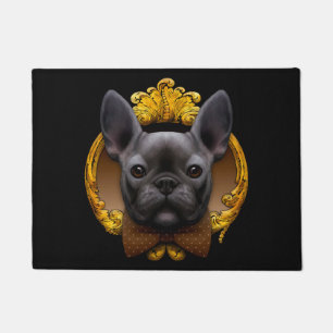 French bulldog illustration, blue doormat