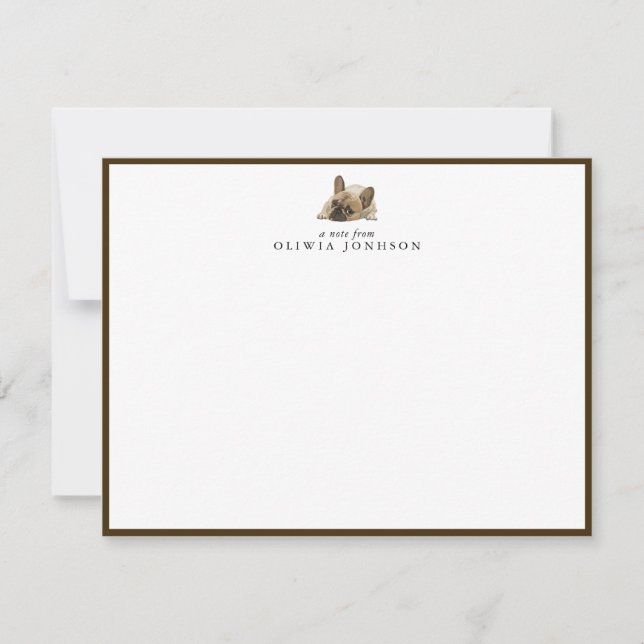 French Bulldog Illustration Brown Border Note Card (Front)