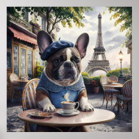French Bulldog in a Cafe in Paris Whimiscal