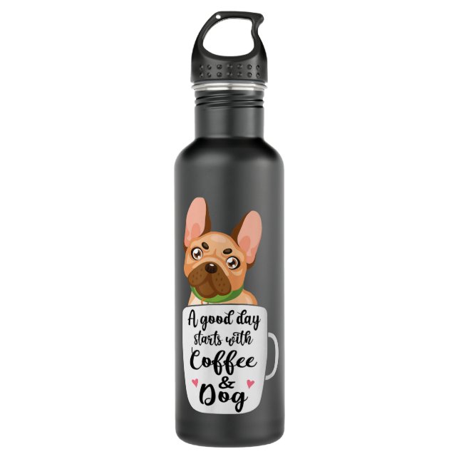 French Bulldog in a coffee cup dog mum  710 Ml Water Bottle (Front)