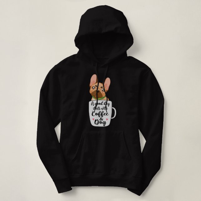 French Bulldog in a coffee cup dog mum  Hoodie (Design Front)