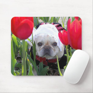 French Bulldog In a Dutch Tulip Garden Mouse Pad