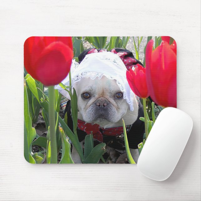 French Bulldog In a Dutch Tulip Garden Mouse Pad (With Mouse)
