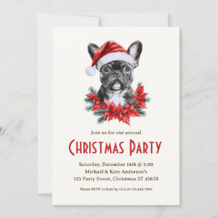 French Bulldog in a Santa Hat Dog Christmas Party Invitation