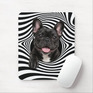 French Bulldog in Abstract Striped Hole Mouse Pad