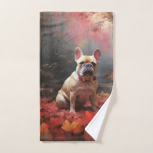 French Bulldog  in Autumn Leaves Fall Inspire  Bath Towel Set