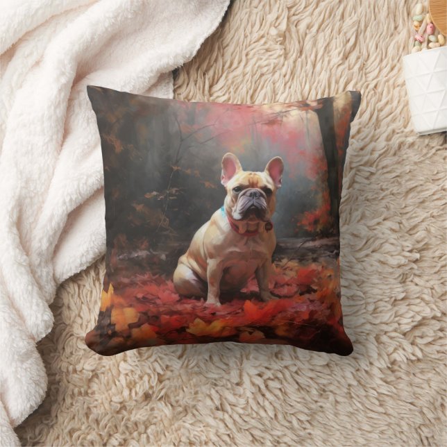 French Bulldog  in Autumn Leaves Fall Inspire  Cushion (Blanket)