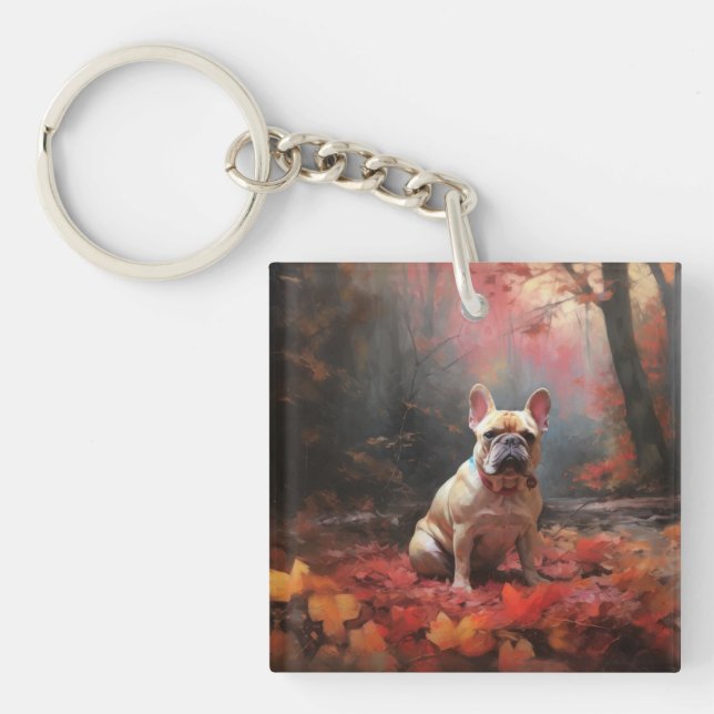 French Bulldog  in Autumn Leaves Fall Inspire  Key Ring (Front)