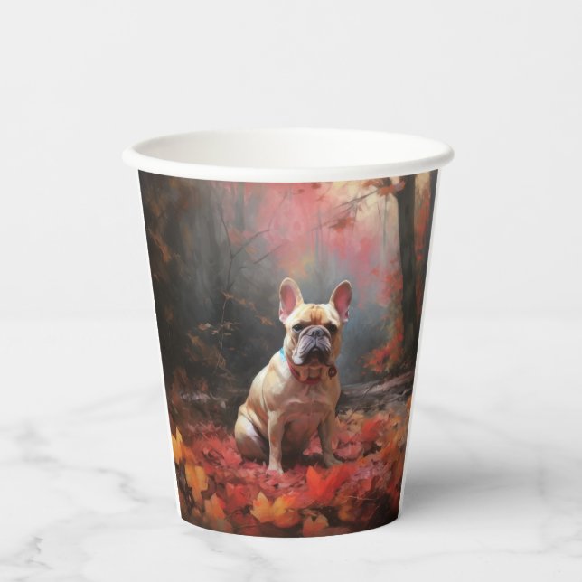 French Bulldog  in Autumn Leaves Fall Inspire  Paper Cups (Front)