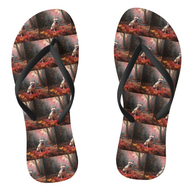 French Bulldog  in Autumn Leaves Fall Inspire  Thongs (Footbed)