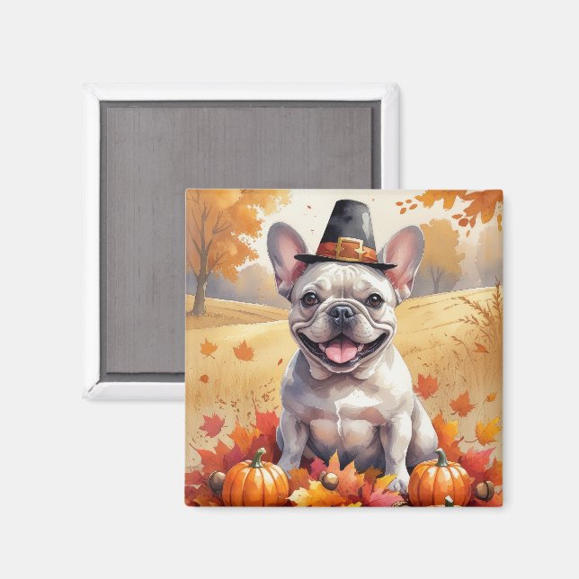French Bulldog In Autumn Leaves Thanksgiving Art  Magnet (Front/Back)