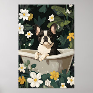 French Bulldog In Bathtub Poster, Funny Dog Poster