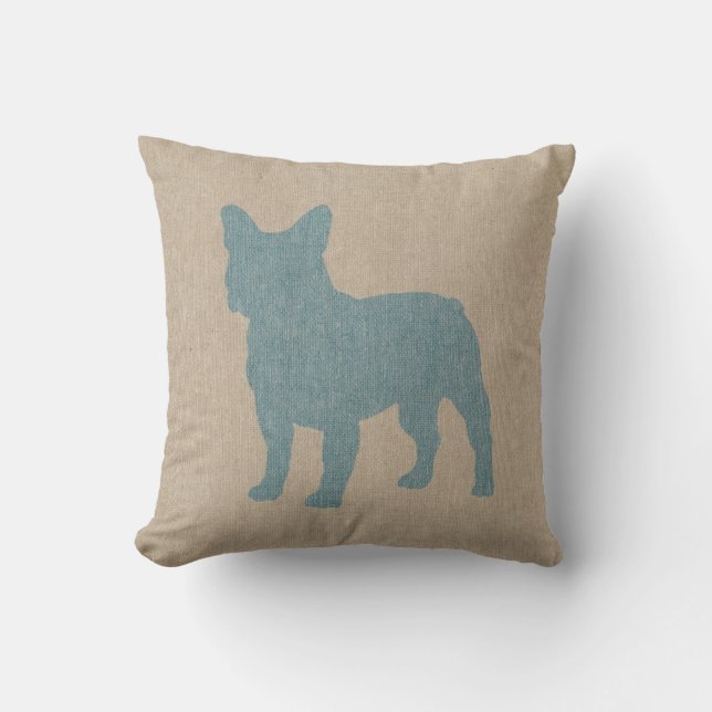 French Bulldog in Blue on Linen Look Cushion (Front)