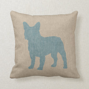 French Bulldog in Blue on Linen Look Cushion