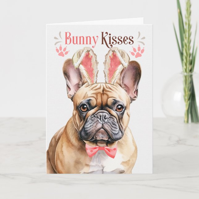French Bulldog in Bunny Ears for Easter Holiday Card (Front)