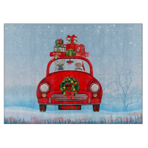 French Bulldog In Car With Santa Claus Cutting Board