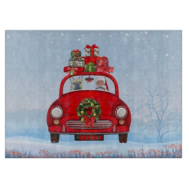 French Bulldog In Car With Santa Claus Cutting Board (Front)
