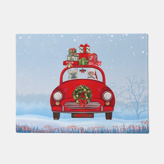 French Bulldog In Car With Santa Claus  Doormat (Front)