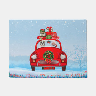 French Bulldog In Car With Santa Claus Doormat