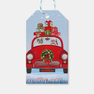 French Bulldog In Car With Santa Claus  Gift Tags