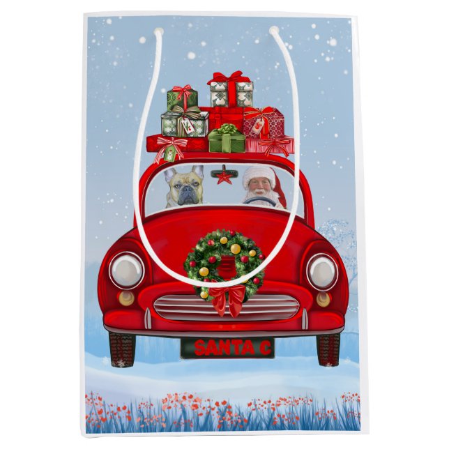 French Bulldog In Car With Santa Claus  Medium Gift Bag (Front)