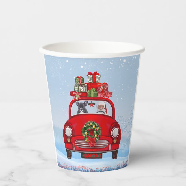French Bulldog In Car With Santa Claus  Paper Cups (Front)