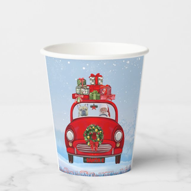 French Bulldog In Car With Santa Claus  Paper Cups (Front)