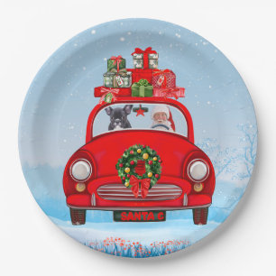 French Bulldog In Car With Santa Claus Paper Plate