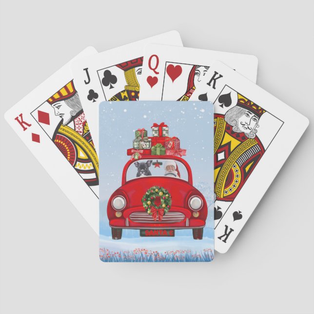 French Bulldog In Car With Santa Claus  Playing Cards (Back)