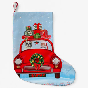 French Bulldog In Car With Santa Claus Small Christmas Stocking