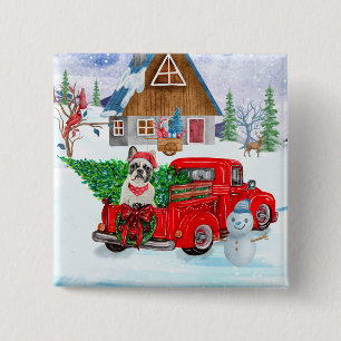 French Bulldog In Christmas Delivery Truck Snow  15 Cm Square Badge