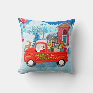 French Bulldog in Christmas Delivery Truck Snow Cushion