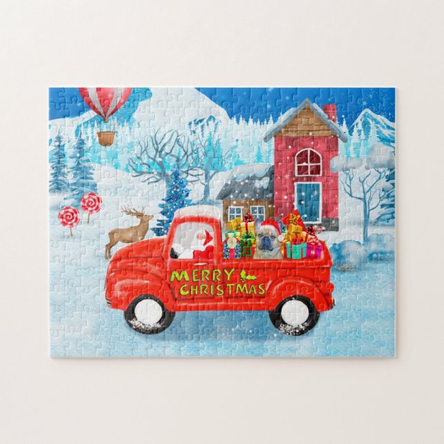 French Bulldog in Christmas Delivery Truck Snow  Jigsaw Puzzle (Horizontal)