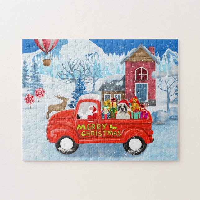 French Bulldog in Christmas Delivery Truck Snow Jigsaw Puzzle (Horizontal)