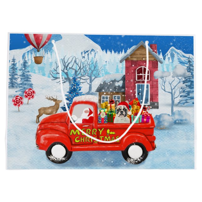 French Bulldog in Christmas Delivery Truck Snow  Large Gift Bag (Back)