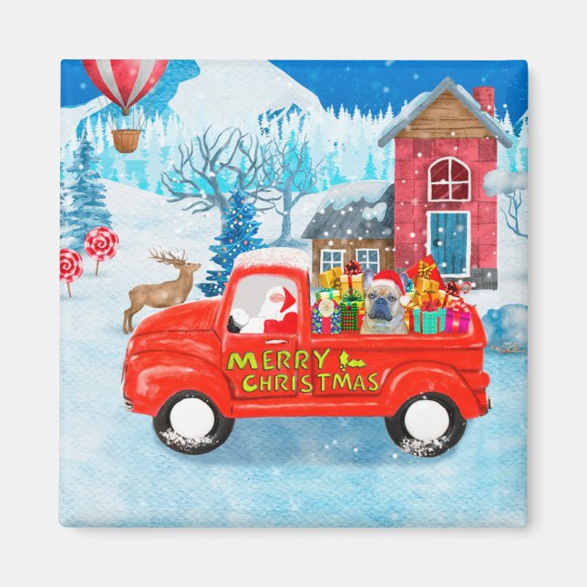 French Bulldog in Christmas Delivery Truck Snow  Magnet (Front)