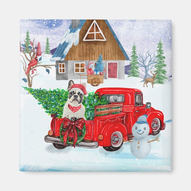 French Bulldog In Christmas Delivery Truck Snow  Magnet (Front)