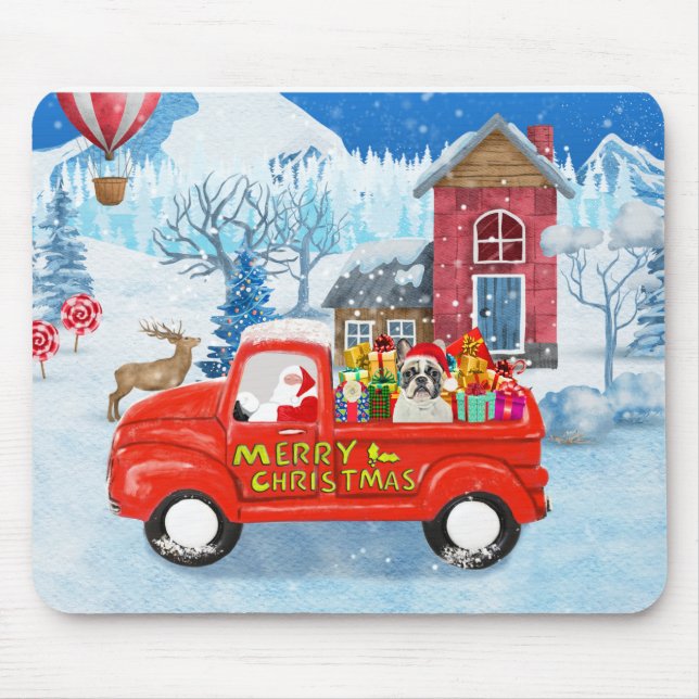 French Bulldog in Christmas Delivery Truck Snow  Mouse Pad (Front)