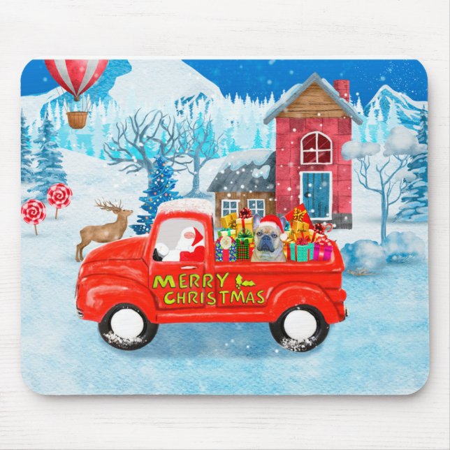 French Bulldog in Christmas Delivery Truck Snow  Mouse Pad (Front)